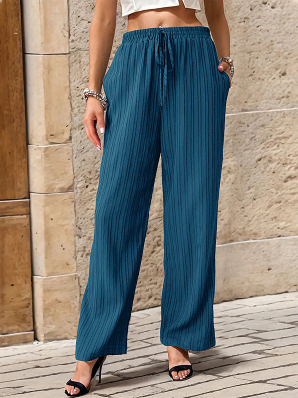 Women's New Casual Pleated Textured Elastic Straight Pants