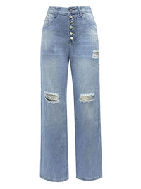 Women's button-down low-rise loose slimming straight jeans