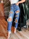 Women's Straight High Waist Slimming Ripped Jeans