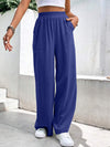 New women's mid-waist straight pants, loose sports solid color pocket casual trousers