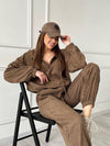 New long sleeve hooded zipper women's trousers suit two piece set