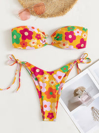 New Sweet Flower Print Sexy Metal Buckle Bikini