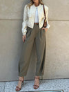 Women's Fashionable Solid Color Loose High Waist Nine-Point Suit Pants