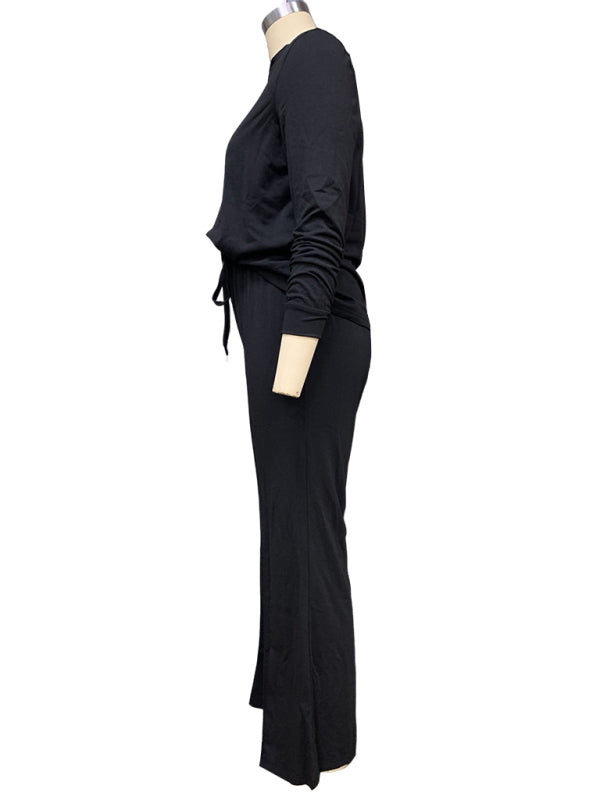 New fashionable long-sleeved T-shirt tops straight-leg trousers two-piece suit