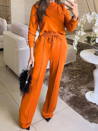 New fashionable long-sleeved T-shirt tops straight-leg trousers two-piece suit