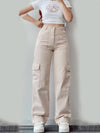 Versatile casual pants, mid-rise three-dimensional pocket trousers, waist-cinching overalls