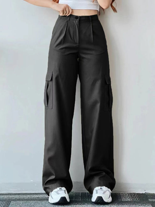 Versatile casual pants, mid-rise three-dimensional pocket trousers, waist-cinching overalls