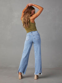 Ladies Loose Casual Fashion Simple Tassel Straight Jeans