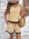 Women's new casual fashion lace vest + shorts set