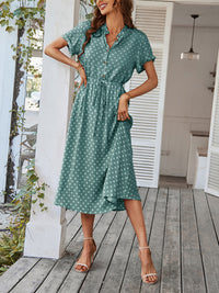 New women's all-match shirt collar polka dot waist waist dress