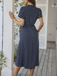 New women's all-match shirt collar polka dot waist waist dress