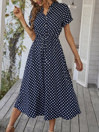 New women's all-match shirt collar polka dot waist waist dress