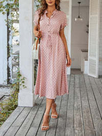 New women's all-match shirt collar polka dot waist waist dress