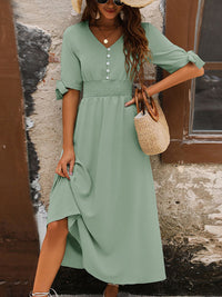 New Elegant V-Neck Commuter Belted Midi Dress