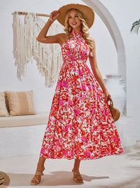 New casual resort style printed halter neck dress