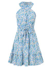 New style halterneck knotted printed strappy waist dress