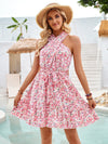 New style halterneck knotted printed strappy waist dress