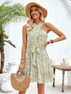 New style halterneck knotted printed strappy waist dress