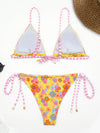 New fashionable holiday floral print strap triangle backless bikini