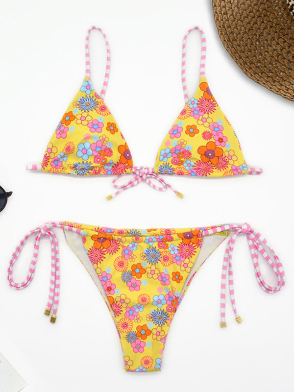 New fashionable holiday floral print strap triangle backless bikini