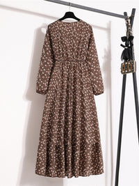 Long sleeve round neck waist slimming floral chiffon long dress