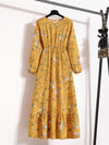 Long sleeve round neck waist slimming floral chiffon long dress