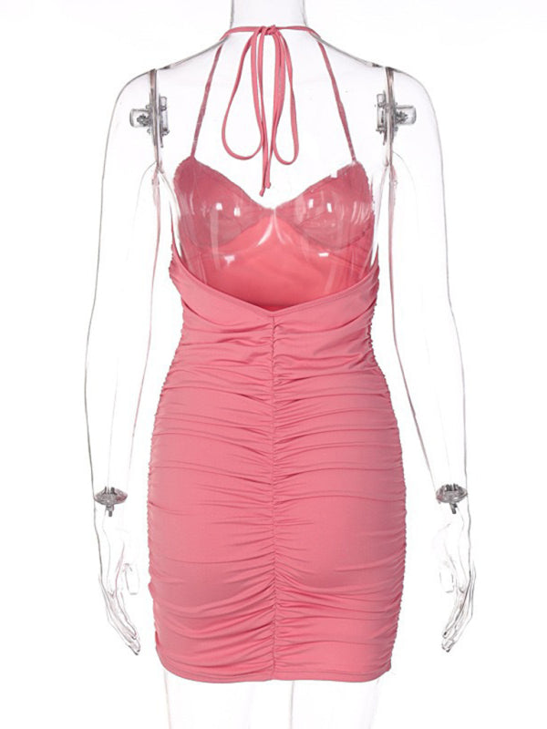 New sexy pleated design suspender dress