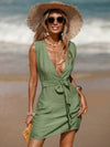 Women's resort beach cover-up lace-up sleeveless dress