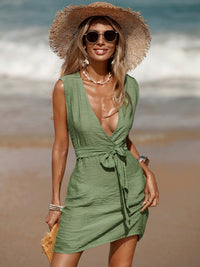 Women's resort beach cover-up lace-up sleeveless dress