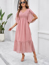 Women's elegant solid color V-neck dress