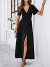 Women's new solid color V-neck waist dress