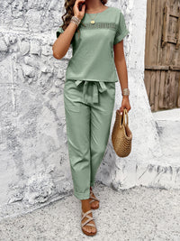 Women's casual short-sleeved top and trousers suit