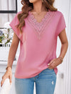 Women's casual solid color V-neck short-sleeved shirt