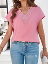 Women's casual solid color V-neck short-sleeved shirt