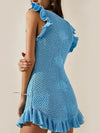 Solid color slimming ear-sleeved mid-waist ruffle women's dress