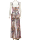 New Fashion Digital Print Sexy Hollow Sleeveless Halter Neck Wrap Chest and Backless Long Dress