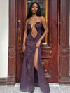 New Fashion Digital Print Sexy Hollow Sleeveless Halter Neck Wrap Chest and Backless Long Dress