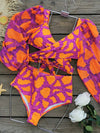 New Fashion Sexy Printed Vacation Long Sleeve Bikini Set