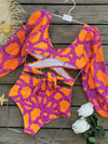 New Fashion Sexy Printed Vacation Long Sleeve Bikini Set