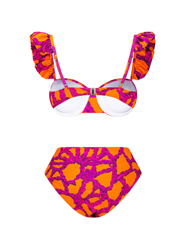 New stylish and sexy printed holiday sleeveless three-piece bikini set (top + pants + skirt)