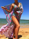 New Bikini Digital Printed Swimsuit Shawl Beach High Waist Swimsuit Three Piece Set