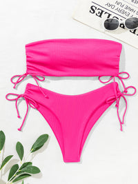 New split bandeau strap bikini solid color sexy multi-color swimsuit