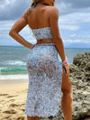 New sexy bikini bikini mesh three-piece long skirt cashew flower print women's swimsuit