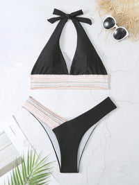 High Waist Swimsuit Color Block Web Sexy Push Up Bikini