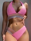 High Waist Swimsuit Color Block Web Sexy Push Up Bikini