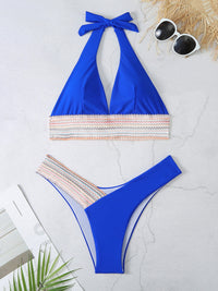 High Waist Swimsuit Color Block Web Sexy Push Up Bikini