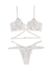 New sexy flower embroidered sexy lingerie set lace thong bra three-piece set with underwire