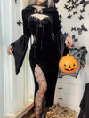 Halloween New Hooded Flare Sleeve Spider Web Dress