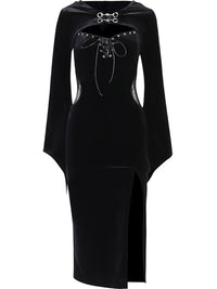 Halloween New Hooded Flare Sleeve Spider Web Dress