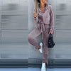 New casual long-sleeved solid color hooded sweater harem pants suit two-piece set